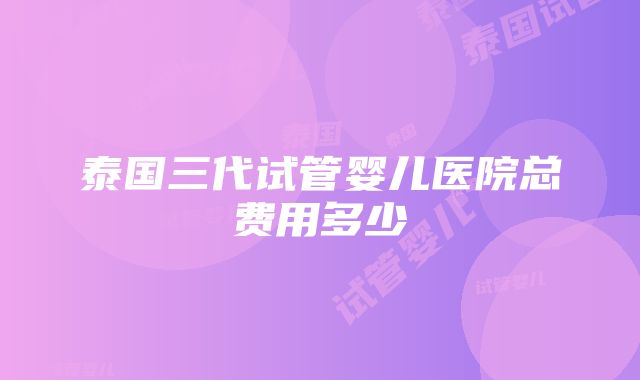 泰国三代试管婴儿医院总费用多少