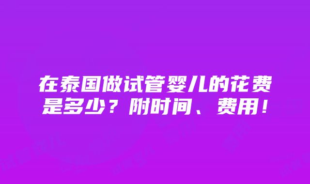 在泰国做试管婴儿的花费是多少？附时间、费用！