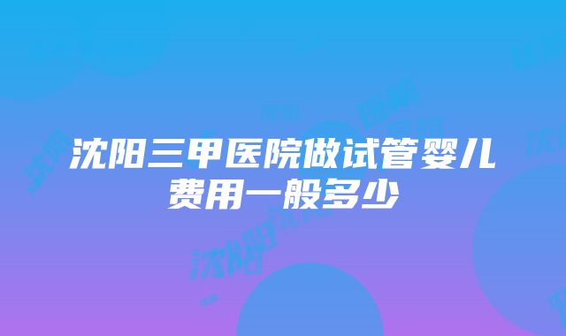 沈阳三甲医院做试管婴儿费用一般多少