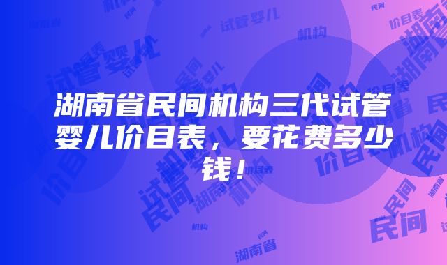 湖南省民间机构三代试管婴儿价目表，要花费多少钱！