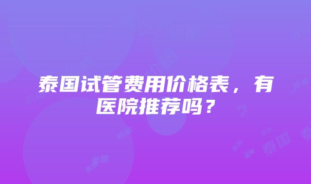 泰国试管费用价格表，有医院推荐吗？