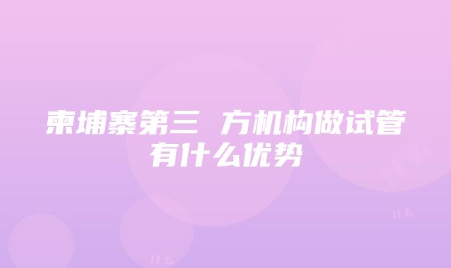 柬埔寨第三 方机构做试管有什么优势