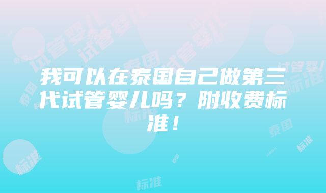 我可以在泰国自己做第三代试管婴儿吗？附收费标准！