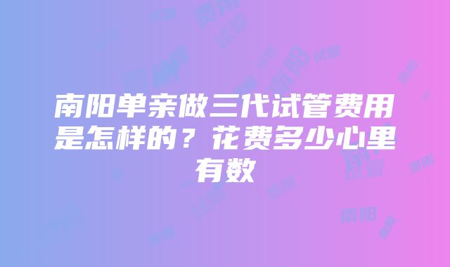 南阳单亲做三代试管费用是怎样的？花费多少心里有数