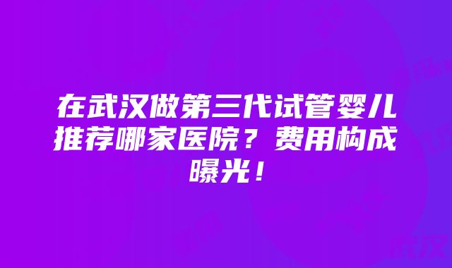 在武汉做第三代试管婴儿推荐哪家医院？费用构成曝光！