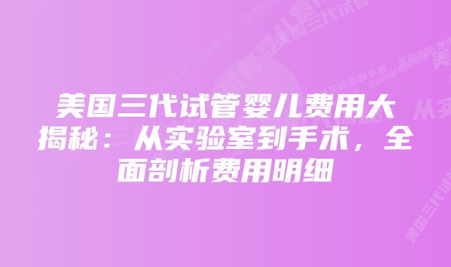 美国三代试管婴儿费用大揭秘：从实验室到手术，全面剖析费用明细