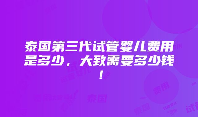 泰国第三代试管婴儿费用是多少，大致需要多少钱！