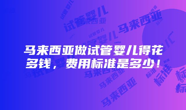 马来西亚做试管婴儿得花多钱，费用标准是多少！