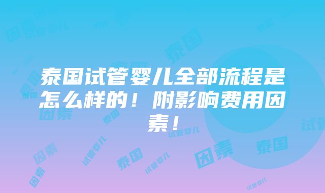 泰国试管婴儿全部流程是怎么样的！附影响费用因素！