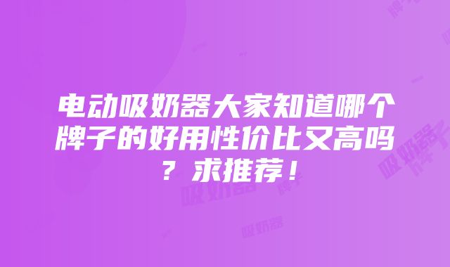 电动吸奶器大家知道哪个牌子的好用性价比又高吗？求推荐！