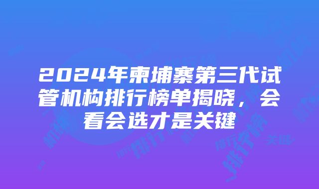 2024年柬埔寨第三代试管机构排行榜单揭晓，会看会选才是关键