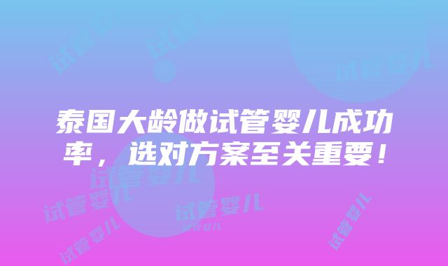 泰国大龄做试管婴儿成功率，选对方案至关重要！