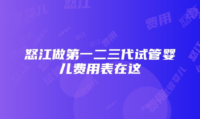 怒江做第一二三代试管婴儿费用表在这