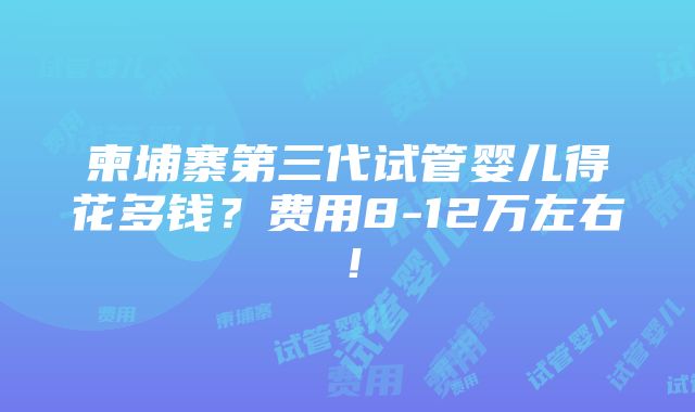 柬埔寨第三代试管婴儿得花多钱？费用8-12万左右！