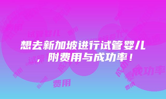 想去新加坡进行试管婴儿，附费用与成功率！