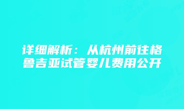 详细解析：从杭州前往格鲁吉亚试管婴儿费用公开