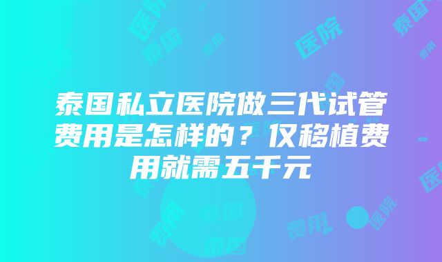 泰国私立医院做三代试管费用是怎样的？仅移植费用就需五千元