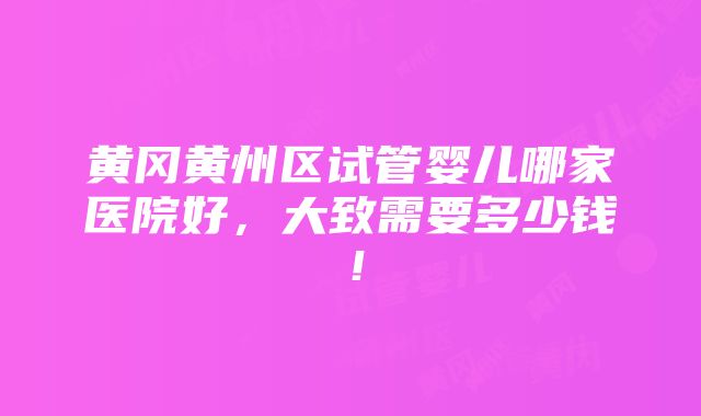 黄冈黄州区试管婴儿哪家医院好，大致需要多少钱！