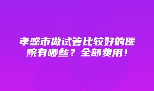 孝感市做试管比较好的医院有哪些？全部费用！