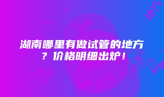 湖南哪里有做试管的地方？价格明细出炉！