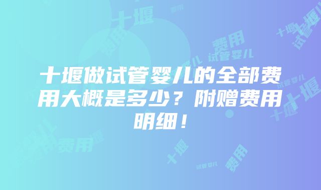 十堰做试管婴儿的全部费用大概是多少？附赠费用明细！