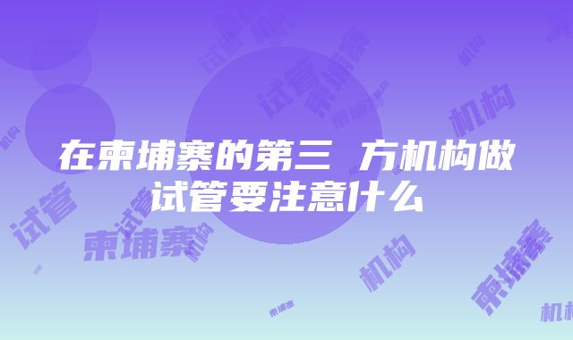 在柬埔寨的第三 方机构做试管要注意什么