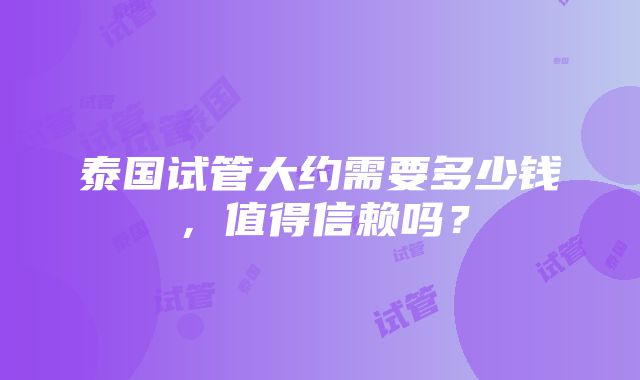 泰国试管大约需要多少钱，值得信赖吗？