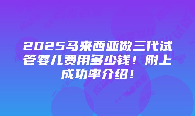 2025马来西亚做三代试管婴儿费用多少钱！附上成功率介绍！