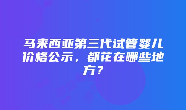 马来西亚第三代试管婴儿价格公示，都花在哪些地方？