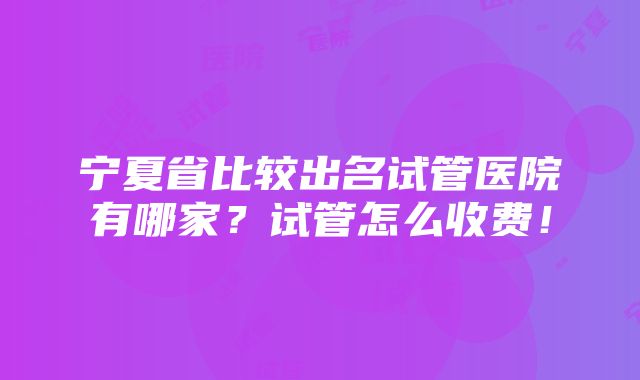 宁夏省比较出名试管医院有哪家？试管怎么收费！