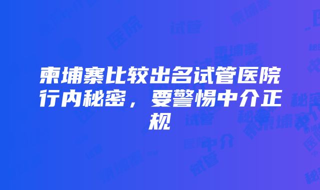 柬埔寨比较出名试管医院行内秘密，要警惕中介正规