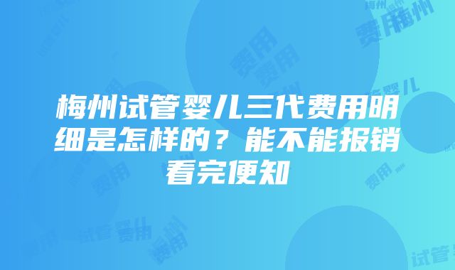 梅州试管婴儿三代费用明细是怎样的？能不能报销看完便知