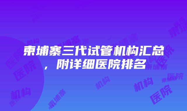 柬埔寨三代试管机构汇总，附详细医院排名