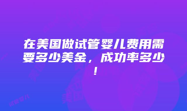 在美国做试管婴儿费用需要多少美金，成功率多少！