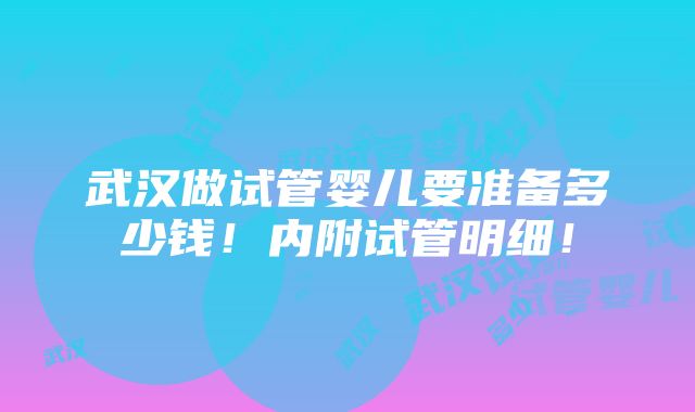 武汉做试管婴儿要准备多少钱！内附试管明细！