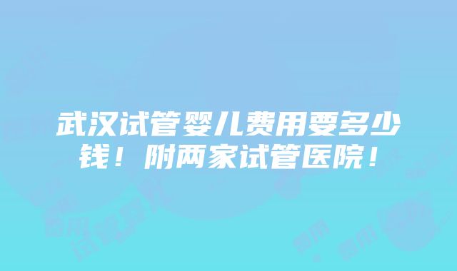 武汉试管婴儿费用要多少钱！附两家试管医院！