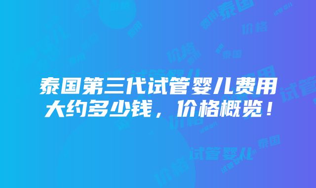 泰国第三代试管婴儿费用大约多少钱，价格概览！