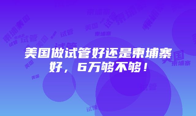 美国做试管好还是柬埔寨好，6万够不够！