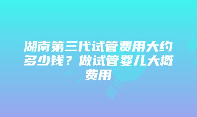 湖南第三代试管费用大约多少钱？做试管婴儿大概费用