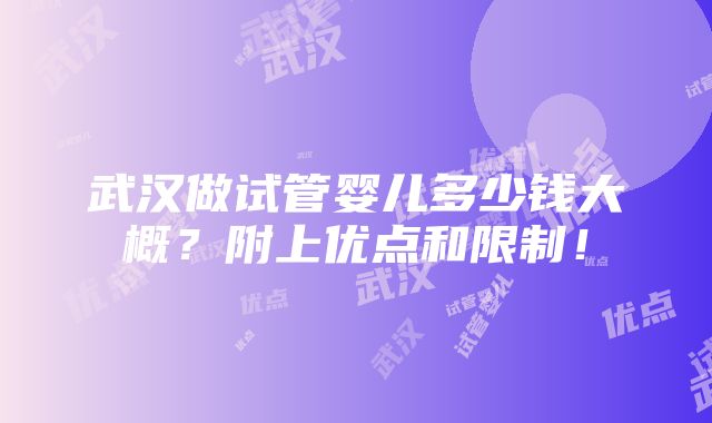 武汉做试管婴儿多少钱大概？附上优点和限制！