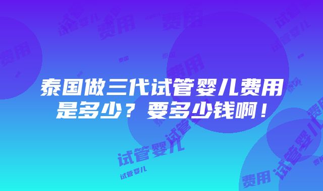 泰国做三代试管婴儿费用是多少？要多少钱啊！