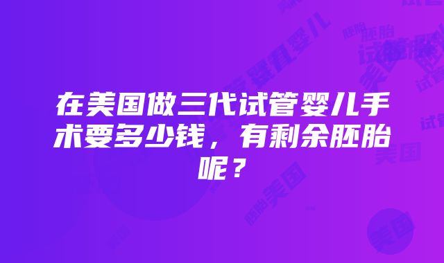 在美国做三代试管婴儿手术要多少钱，有剩余胚胎呢？