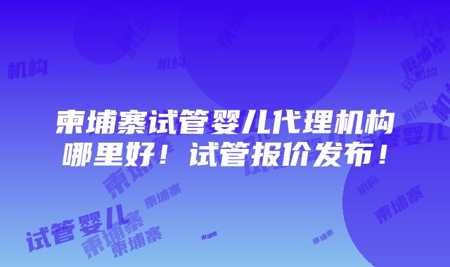 柬埔寨试管婴儿代理机构哪里好！试管报价发布！