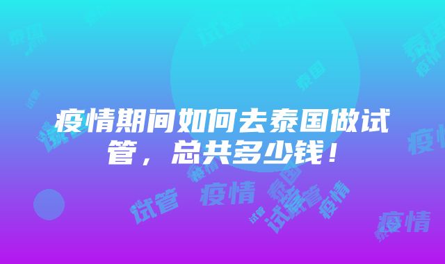 疫情期间如何去泰国做试管，总共多少钱！