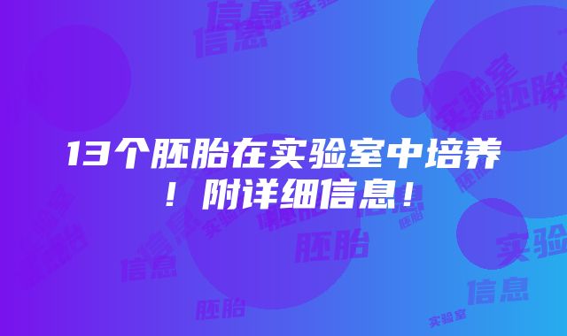 13个胚胎在实验室中培养！附详细信息！