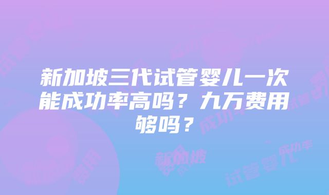 新加坡三代试管婴儿一次能成功率高吗？九万费用够吗？