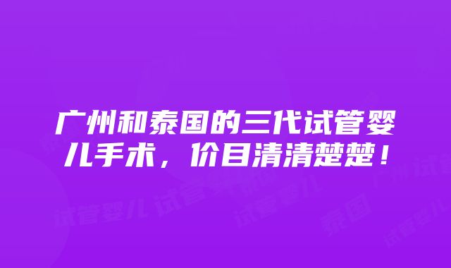 广州和泰国的三代试管婴儿手术，价目清清楚楚！