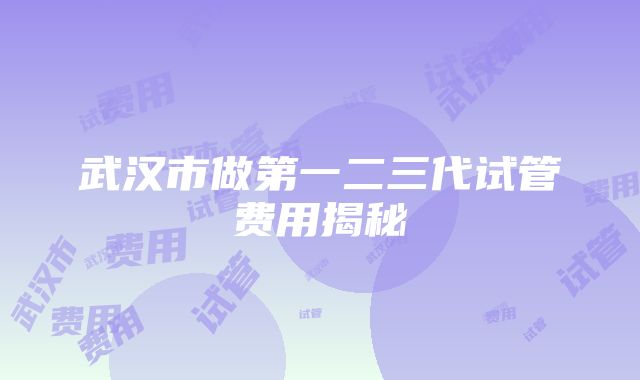 武汉市做第一二三代试管费用揭秘