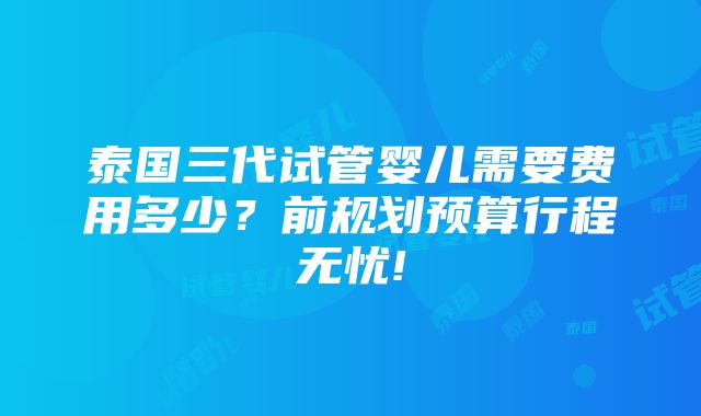 泰国三代试管婴儿需要费用多少？前规划预算行程无忧!