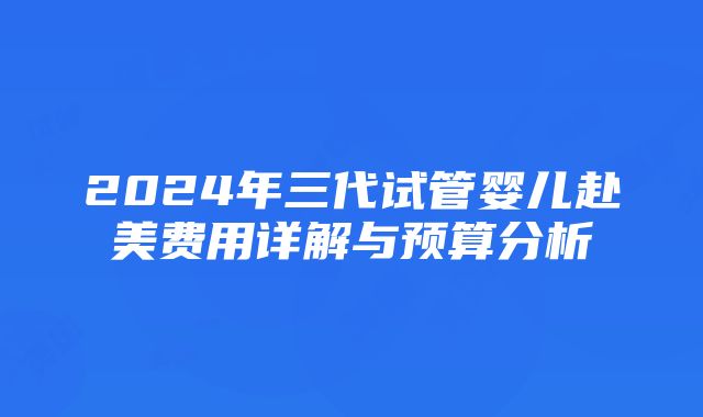 2024年三代试管婴儿赴美费用详解与预算分析